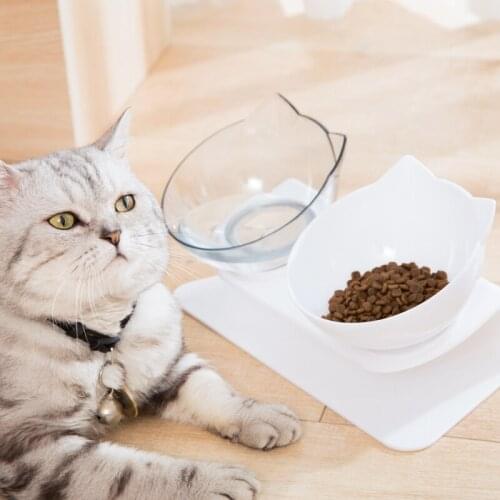 Pet Cat Double Bowl Cat Bowl Dog Bowl Transparent AS Material Non-slip Food Bowl With Protection Cervical Transparent Cat