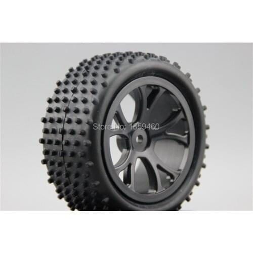 Pre-Glued 4pcs 1/10 Buggy Tires Tyre Cylinder Y spoke 15% Reinforced Nylon Black Wheel fits for 1:10 4WD Buggy Car 1/10 Tire