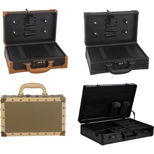 Professional Barber Case Stylist Tool Organizer Traveling Case Vintage Leather Case Hair Scissor Hairdressing Tool Carrying Bag