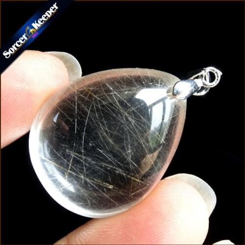Rare Natural Quartz Gold Rutilated Garden Quartz Crystal Love Necklace Pendant natural minerals Fish Tank Beads OS505