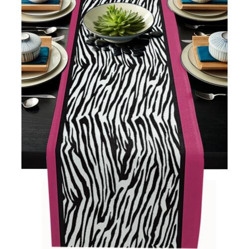 Rose Red Black Zebra Pattern Table Runner Modern Wedding Decorations Dinning Table Runners Placemat Christmas Decorations