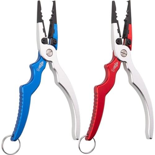 18cm Aluminum Alloy Fishing Pliers Split Ring Cutters Fishing Holder Tackle with Sheath & Retractable Tether