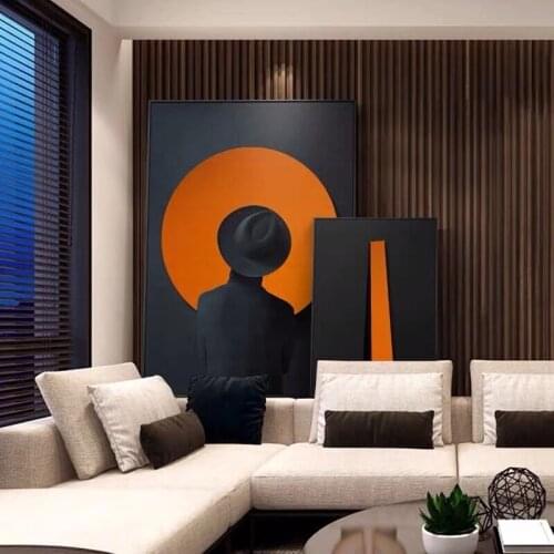 Nordic Painted Orange Light Abstract Canvas Painting Art Decorative Painting For Living Room Modern Villa Large Poster and Print