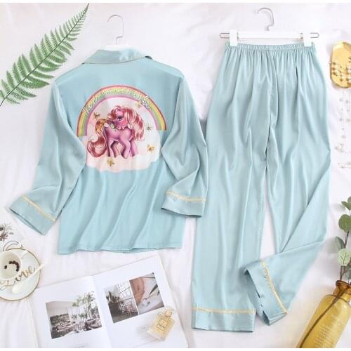 Cute Cartoon Womens Pajamas Set Fashion Stylish Satin Silk Sleepwear Pjamas Plus Size Summer Lounge Wear Pijama Dropshipping