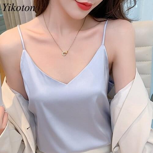 Camisole Sexy Womens Clothing Tanks Tops Summer Sleeveless Satin Korean Loose Camis V Neck Bottoming Shirt Top Tanks Fashion