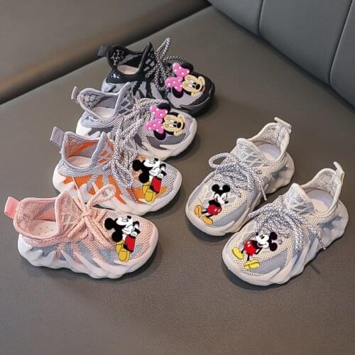 Disney Mickey Minnie Girl Boy Cute Soft Bottom Breathable Casual Shoes Non-slip Sports Shoes LED Light Childrens Shoes