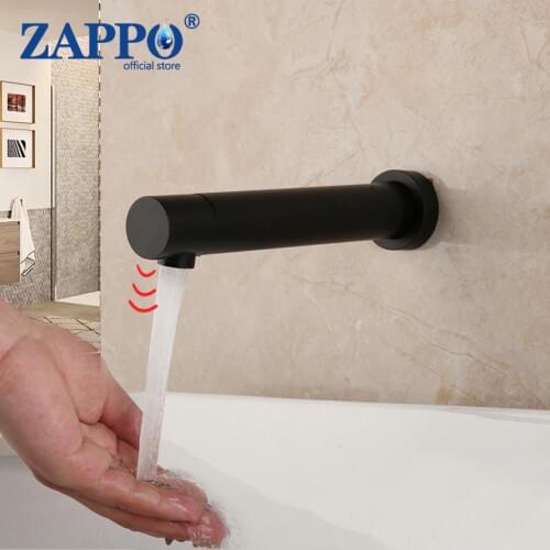 ZAPPO Matte Black Bathroom Faucet Wall Mount Sensor Faucet Automatic Hands Free Touch Sensor Bathroom Sink Tap Faucet