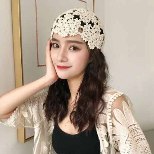 Women Hat Vintage Corchet Beanie Hat Ladies Knitted Flower Handmade Skullies Beanies