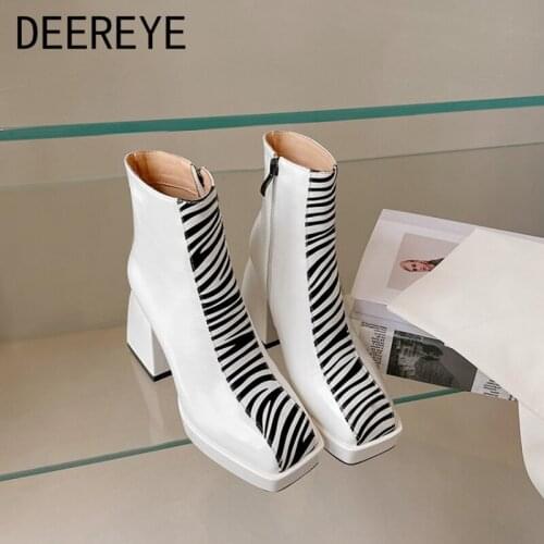 Genuine Leather Mixed Colors Women Ankle Booties Zebra Zipper Platform Short Boot Sexy Shoes Brand Designer Zapatos De Mujer