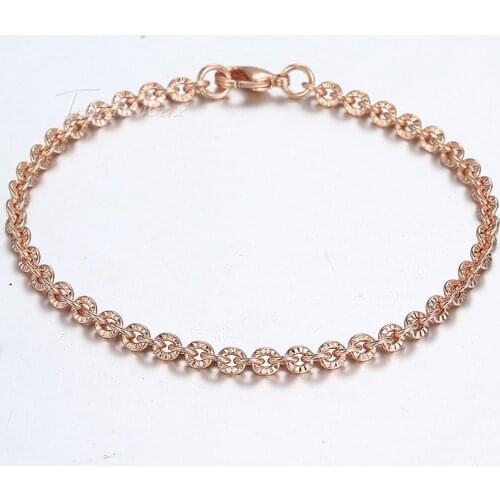 585 Yellow Rose Gold Filled Womens Bracelet Chain Cut Rolo Round Link 3mm 18cm 20cm 23cm GB395