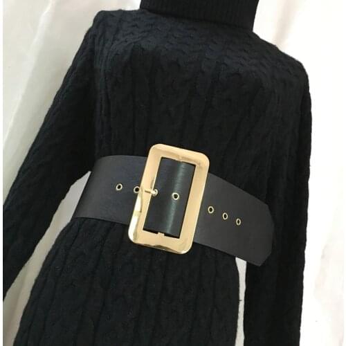 Length 99cm Black Fashion Pu Leather Wide Elastic Waist Belt for Women 2020 Big Metal Buckle Faux Leather Corset Dress Belts
