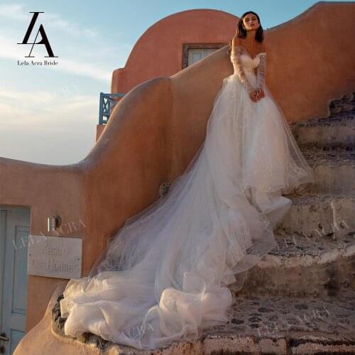 Fashion Appliques Wedding Dress 2021 New Fairy Long Sleeve A-Line Princess Bridal Gown LelaAcra R026 Customized Vestido De Noiva
