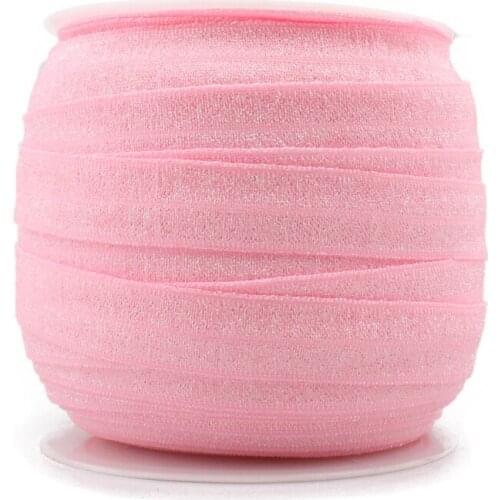 1PC=50Y 5/8"=15MM OEM Highly-flexible Elastic Glitter Velvet Ribbon Ornaments Solid Metallic Nylon Band for Hair Accessories