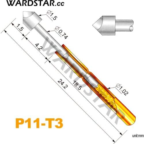100pcs/lot P11-T3 Dia 1.5mm Spring Test Probes Pogo Pin Length 24.2mm (Stroke Spring Froce:120g)