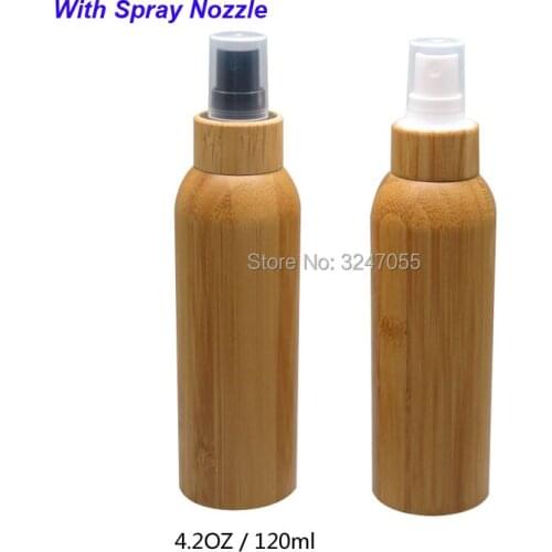 120ml/4.2oz High Grade Natural Bamboo Cosmetic Toner Bottle, Handmade PET Bamboo Spray Nozzle Refillable Container,Lotion Bottle