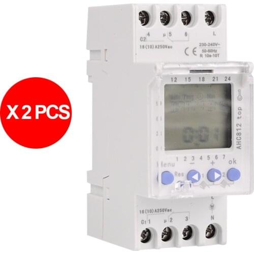 2 Channel 7 Days Programmable Digital Time Switch 220V Time Relay Control DIN Rail Mount