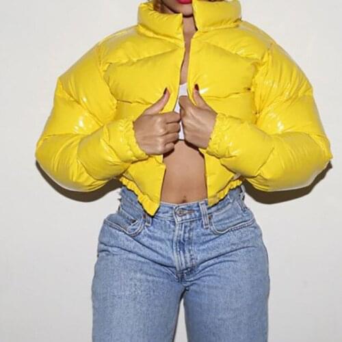 2021 Winter Warm Women Fashion Long Sleeve Stand Collar Solid Padded Cotton Coat Bright Satin Parkas Casual Short Overcoat