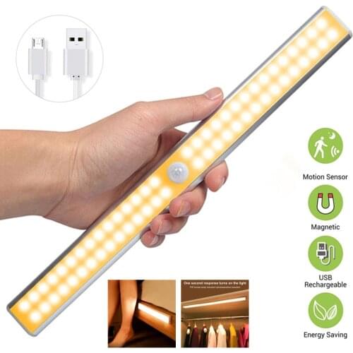 24 /40/ 60 LED Closet Light USB Rechargeable Under Cabinet Lightening Wireless Motion Sensor Wardrobe Lights with Magnetic Strip