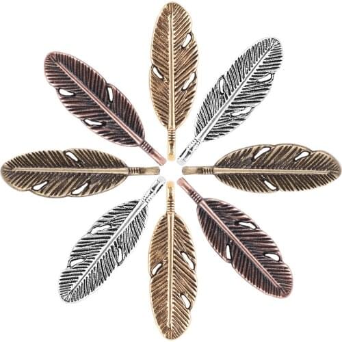30Pcs/lot Charms Feather Leaf 9x23mm Antique Silver Color Pendants Making DIY Handmade Tibetan Earing Necklace Finding Jewelry