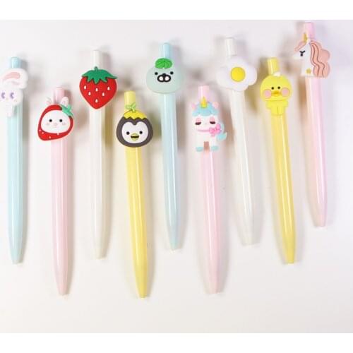 50pcs Kawaii Pens Cute Cartoon Mixed Strawberry Duck Rabbit Gel Pens for School Office Supplies Animal Pen Korean Stationary