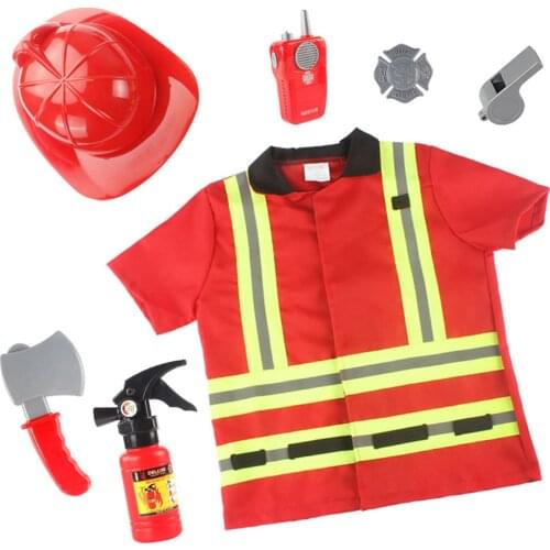 7pcs Kids Firefighter Cosplay Little Fireman Firemen Costume Uniform for Boy Child Halloween Carnival Party Costumes for Boys