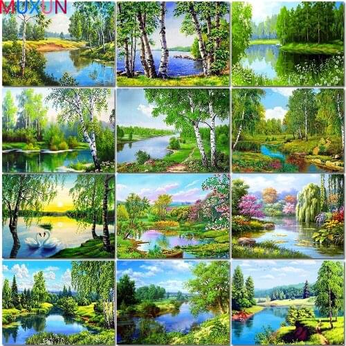 MUXUN 5D DIY Diamond Painting Natural Cross Stitch Tree Diamond Embroidery Landscape Picture Rhinestone Home Decoration Handmade