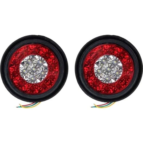 AU04 -2X 4Inch Red/White Round Tail 16-LED Stop Brake Turn Signal Lights Truck Trailer