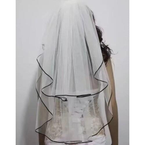 White ivory Simple and Elegent Wedding Veil Bridal Veil with Comb Black Ribbon Edge wedding accessories