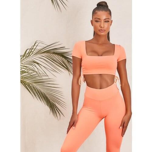 Seamless Yoga Set Sport Suit Women Workout Clothes Athletic Gym Set Short Sleeve Crop Top Yoga Shorts Fitness Sportswear -40
