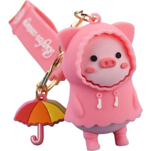 Key Chain Cartoon Raincoat Pig Shape Bag Pendant Light Weight Key Chain Lanyard Gift for Handbags