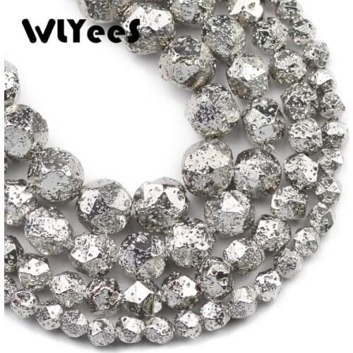 Natural Stone Beads White Gold Lava Stone Loose Beads 6 8 10 12mm Faceted Round Ball for Jewelry Accessories Making Bracelet 15"