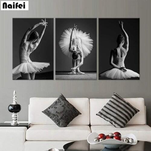 Black And White 5D DIY Diamond Painting 3 Pcs Ballet Art Girl Full Square Round Drill Embroidery Cross Stitch Dancer Gift Decor