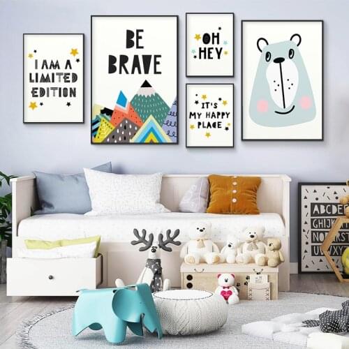 Baby Nursery Wall Art Funny Quote Canvas Posters Prints Cartoon Bear Mountain Painting Nordic Picture Children Bedroom Decor