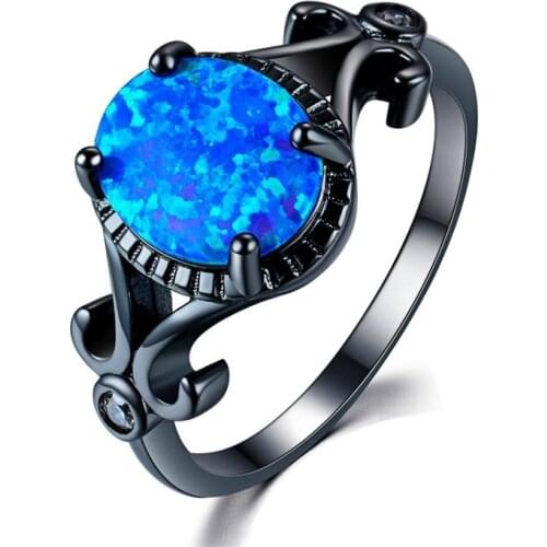 FDLK Glamour Jewelry Black Blue Artificial Opal Ladies Ring Engagement Wedding Ring Girls Party Fashion Accessories