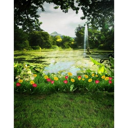 Tree Lawn Flowers Photography Backdrops Photo Props Studio Background 5x7ft