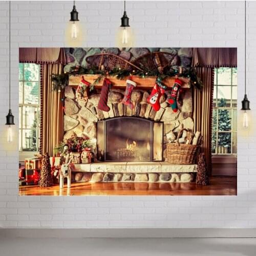 Christmas Brick Fireplace Backdrop for Photography Living Room Happy New Year X-mas Holiday Photo Background Studio Photocall