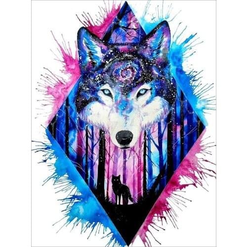 Wolf Animal Printed Water-Soluble Canvas 11CT Cross-Stitch Kit DIY Embroidery DMC Threads Handiwork Knitting work Floss