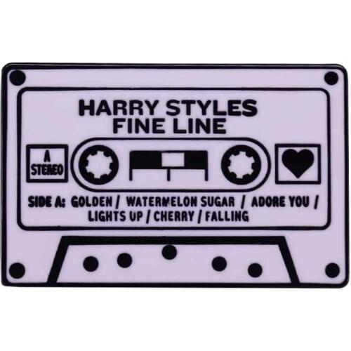 HStyles Fine Line Cassette Tape Enamel Pin White Simple Aesthetic Badge Music Album Fandom Art Collection