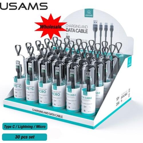 USAMS 30pcs Usb Cable C Charging Cable Micro USB Charge Cable For Huawei Xiaomi Samsung Iphone Lightning Cable Data Cable Set