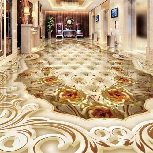 Beibehang Custom floor painting 3d living room corridor tile luxury aristocratic gold rose stone pattern mosaic 3D floor tiles