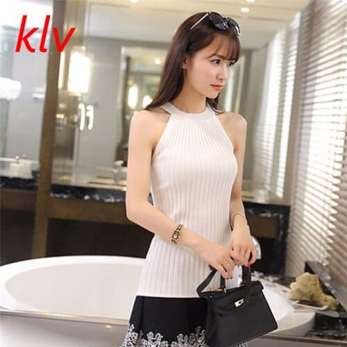 KLV 2018 High Quality Summer Women T-shirt High Collar Sleeveless Thin Vest Halter Off Shoulder O-neck Vest Slim Tank Tops