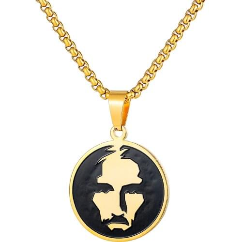 Punk Gold Color Jesus Avatar Round Pendants Men Necklaces Retro Stainless Steel Hip Hop Jewelry Accessories Necklaces Wholesale