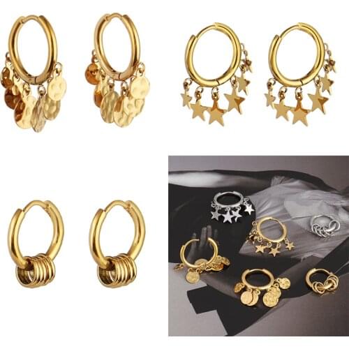 Round Earring Stainless Steel Circle Huggie Earrings For Women Earrings 2020 Trend Round Star Drop Earrings Unusual Jewelry Gift