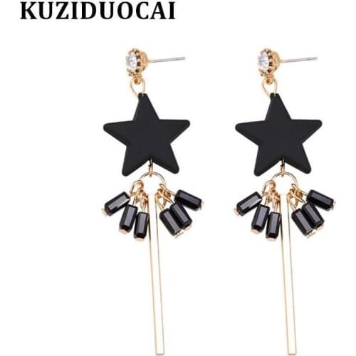 Kuziduocai New Fashion Jewelry Copper Zircon Wooden Star Tassel Stud Earrings For Women Statement Brincos Pendientes Gift E-118