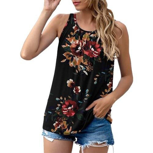 Summer Womens Tops And Blouses Womens Summer Sleeveless Vest Floral Print Casual Tank Tops Shirts Blusas Mujer De Moda 2021