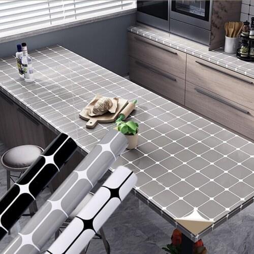 `Black White Grid Kitchen Oil-proof Waterproof Self Adhesive Stickers Stove Desktop Anti-fouling High-temperature Wallpaper