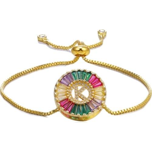 JUYA Fashion charm Gold 26 Alphabet pendant Bracelet micro pave zircon initial letter necklaces Couple Name bracelets for women