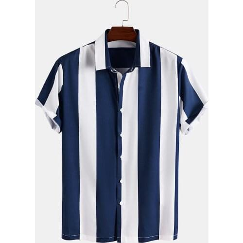Mens Striped Printed Short Sleeve Shirt Summer Fashion Trend Button High Quality Quick-drying Shirt Mens Clothing Top 2021