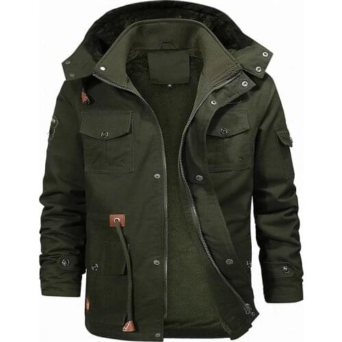 Mens Winter Warm Fleece Inner Jacket Multi Pocket Cargo Bomber Jacket Cotton Parkas Windbreaker Male Military Tactical Coats