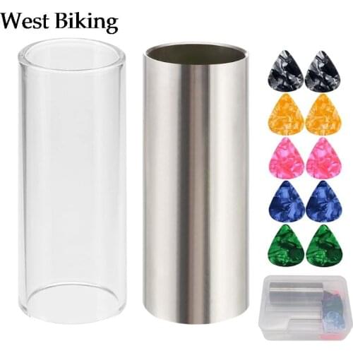 Guitar Slides Set 1 Glass Slide, 1 Stainless Steel Slide and 10 Guitar Picks in Box for Guitar, Bass, Medium